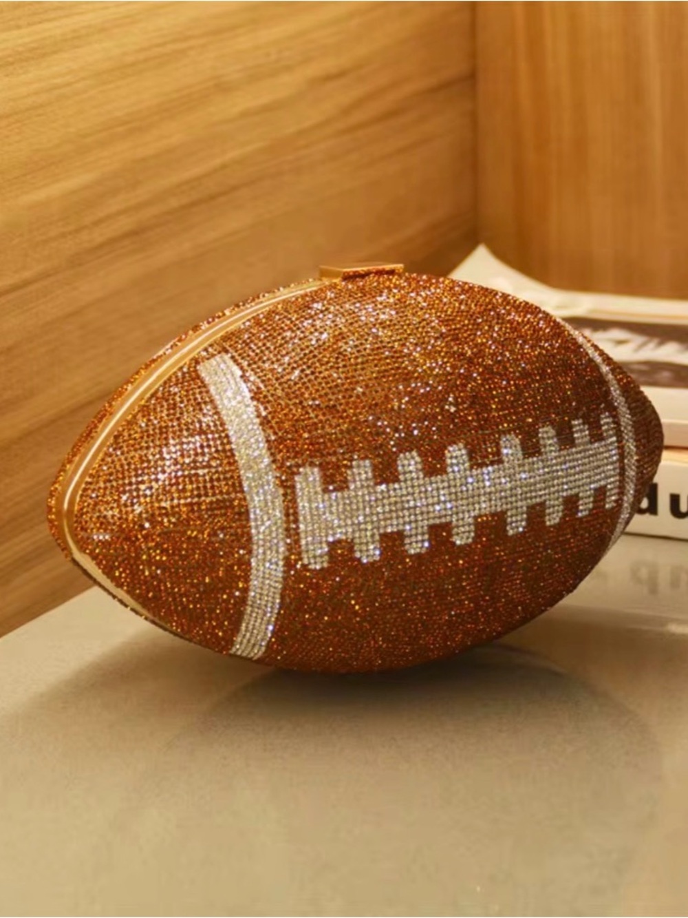 Crystal Football Clutch Wristlet in Sparkling Brown and White